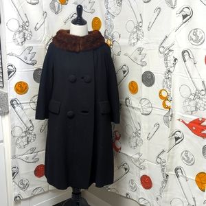 Vtg 1960's Jackie-O Style Dress Coat w/ Real Mink Collar